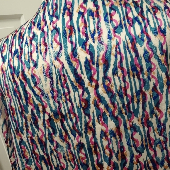 ee:some Retro Print V Neck Bubble Sleeve Colorful Blouse Size Large - Picture 6 of 10